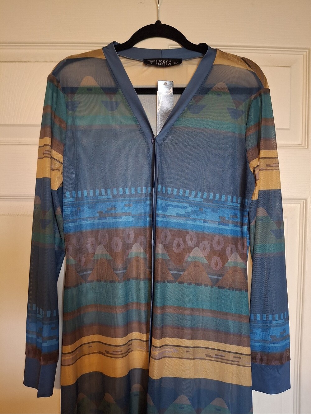 Lucky & Blessed - Long Sleeve Button Down Mesh Duster
